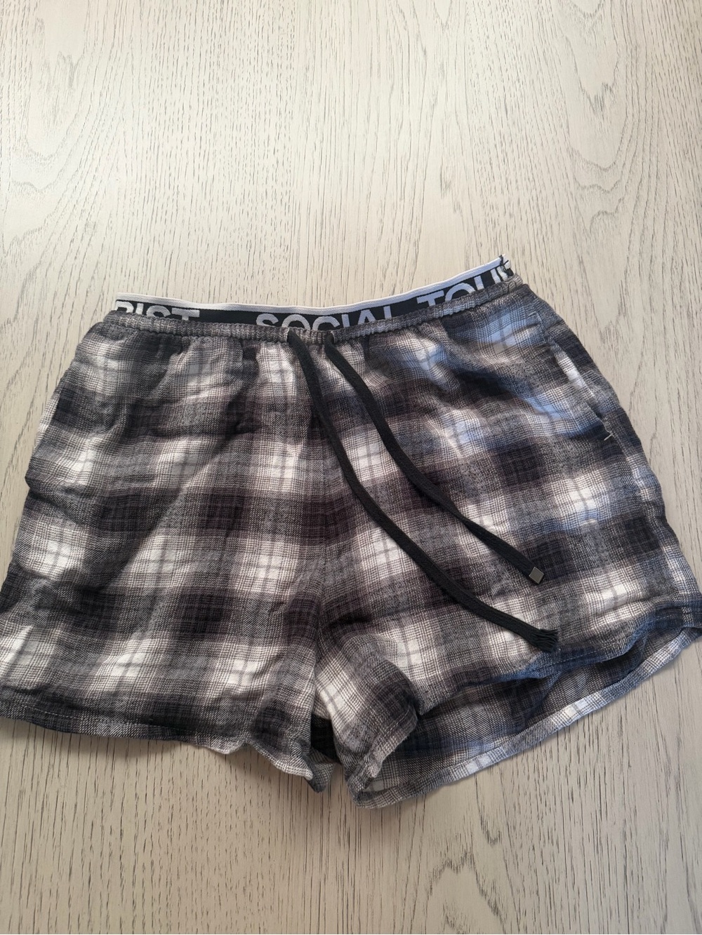 Social Tourist Plaid Black & White Lounge Shorts